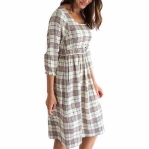 Women’s Rufflebutts Christmas 3/4 Puff Sleeve Tiered Midi Dress Medium Plaid